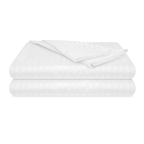 Connoisseur T300 Blend Woven Stripe, Queen Extra Deep Pocket Fitted Sheet, 60x80x15, White